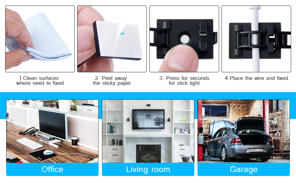 Adhesive Cable Ties, Perfect for Cable Wire Management --Great for securing all regular types of cab