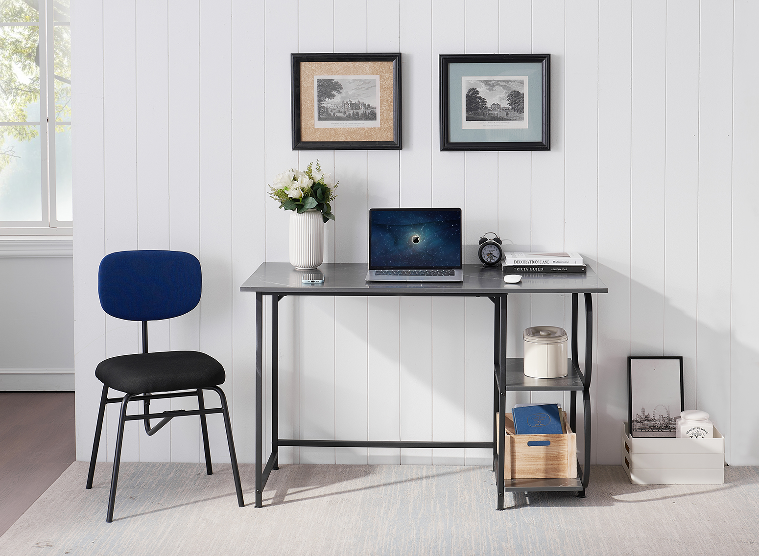 Bestier Computer Home Office Desk With Metal Frame, Hutch