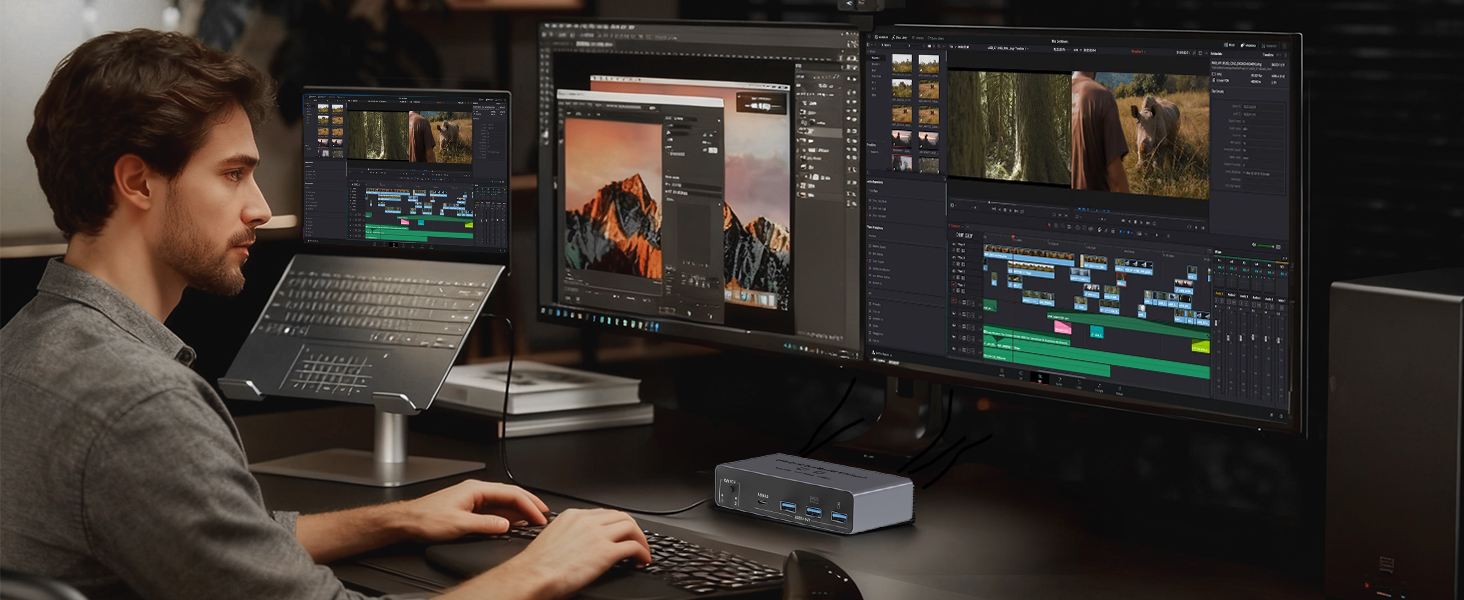 USB-C+HDM KVM Switch 2 Monitors 2 Computers-8K@60Hz 4K@60Hz USB C KVM Switch Dual Monitor