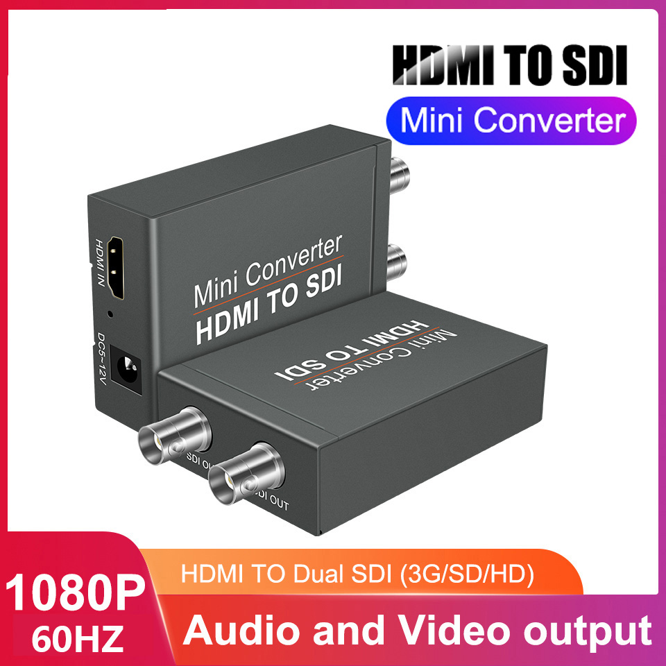 HDMI to SDI Converter, Video Converter HDMI-compatible to 2CH SDI,  HDMI-compatible to Sdi 3G-SDI/HD-SDI Support 1080P with Power Supply for  Cameras 