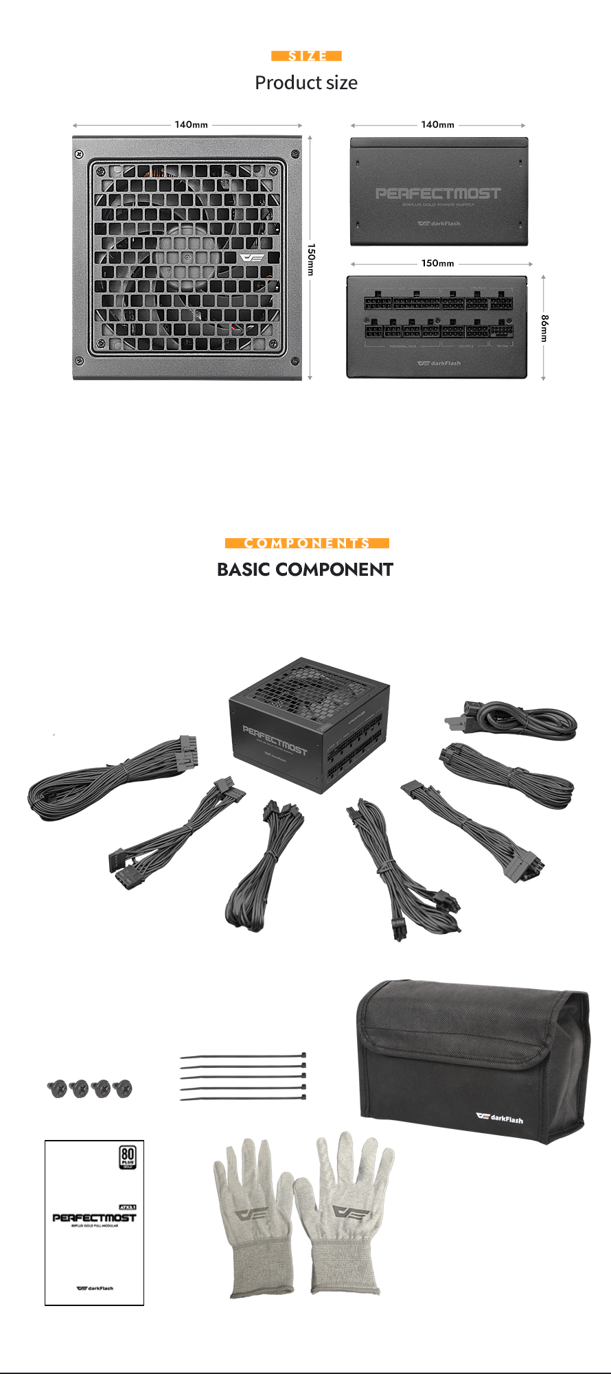 darkFlash PMT850, 850W Fully Modular Power Supply, 80 PLUS Gold & Cybenetics Platinum Certified