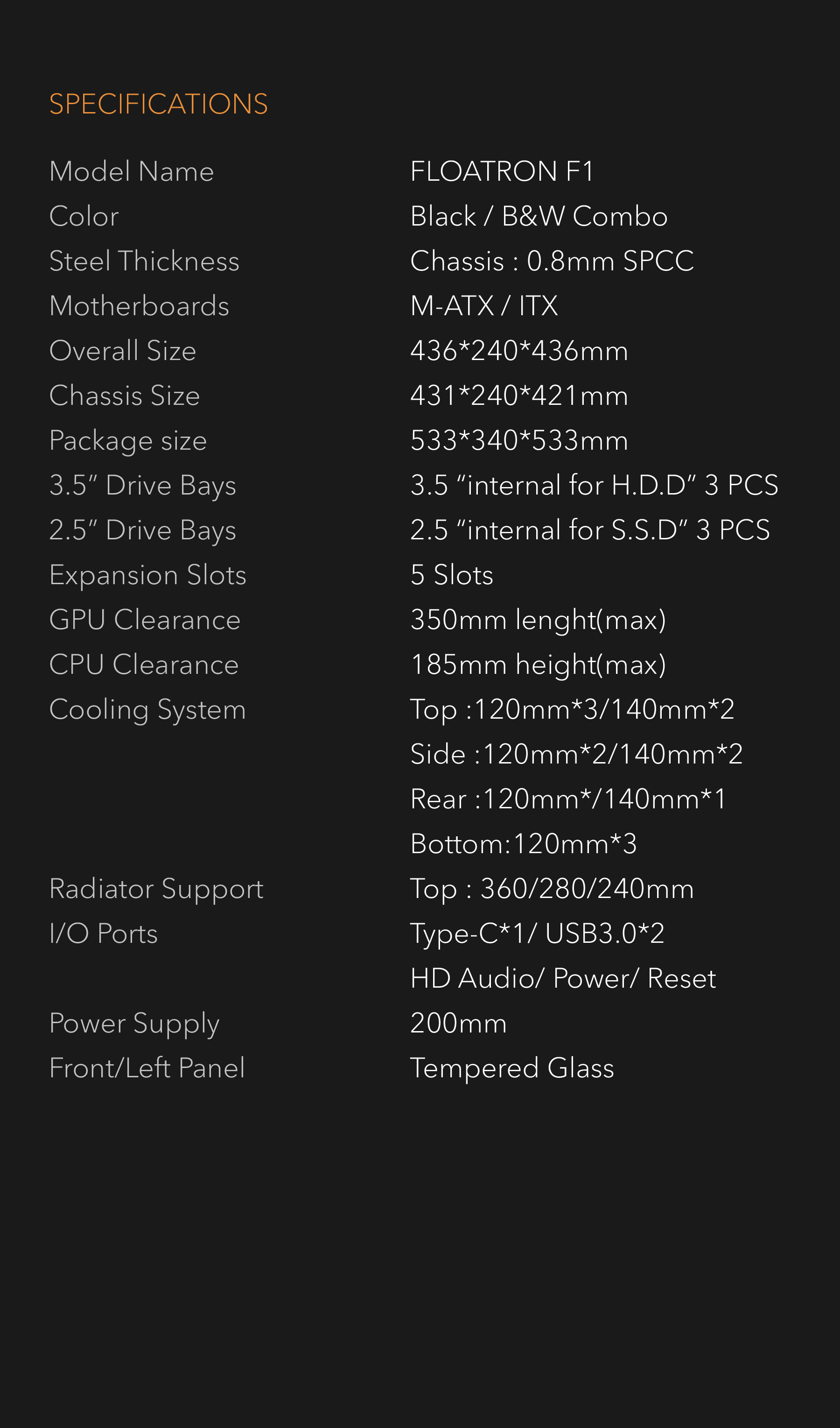 FLOATRON F1 M-ATX PC Case