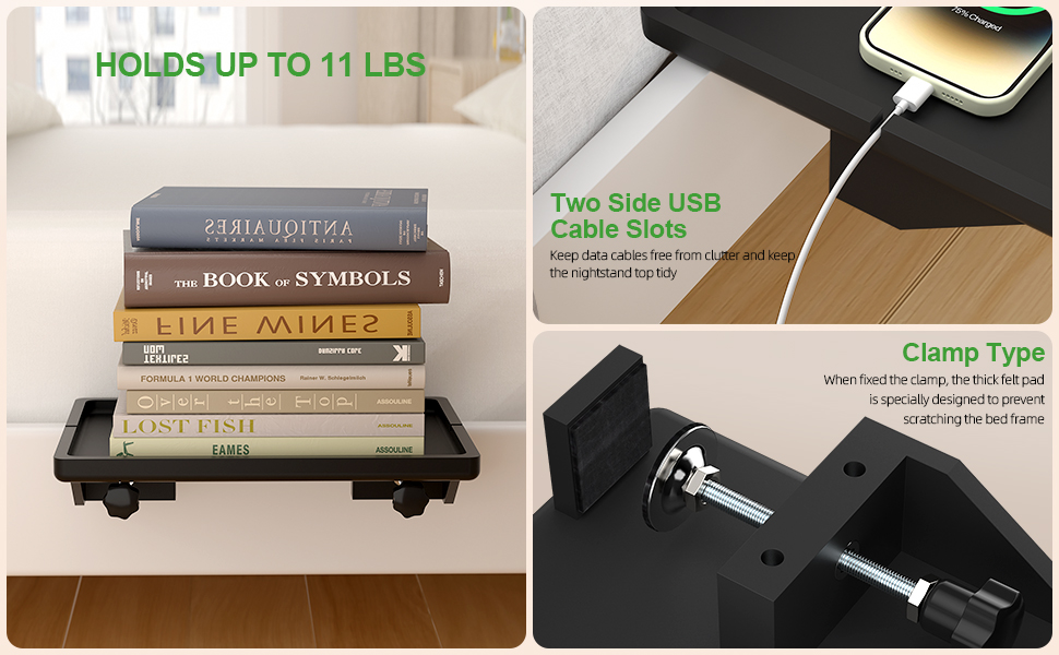 Bedside Shelf, Bamboo Bedside Table for Bunk Bed, College Dorm Room Essentials
