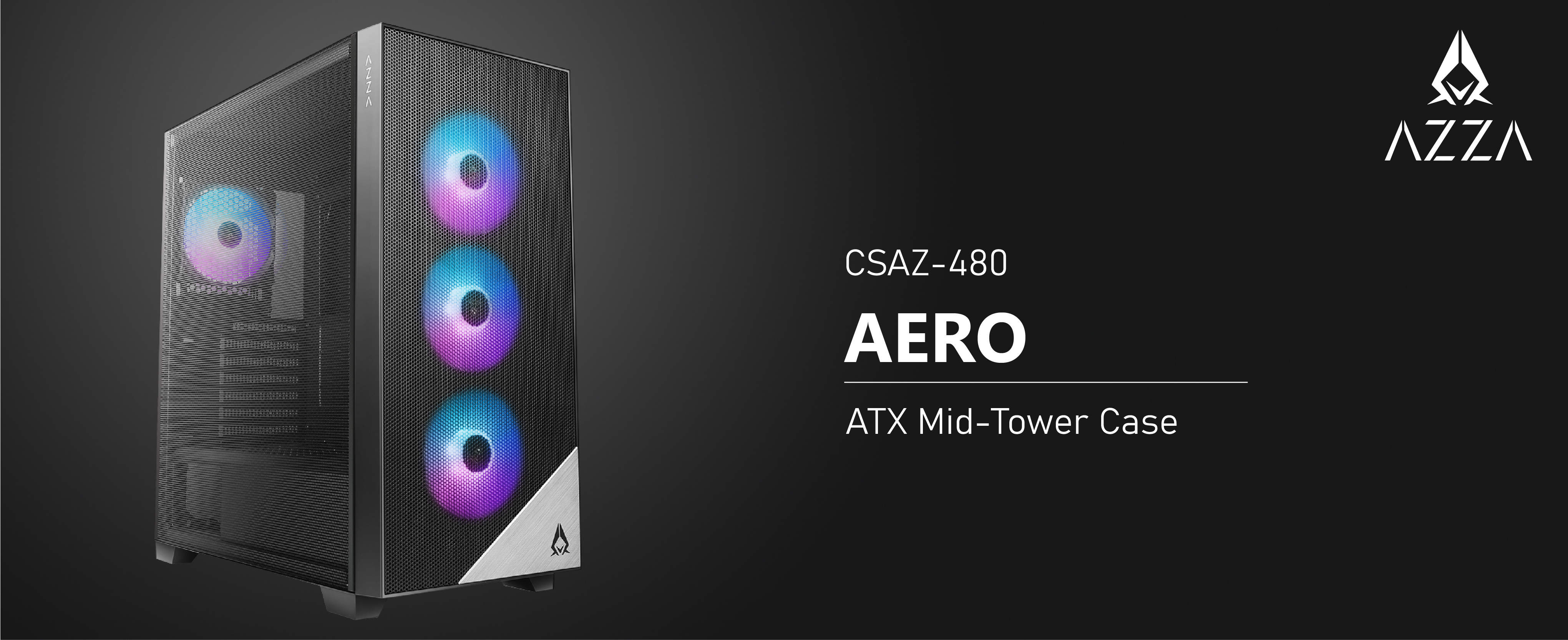 国内配送】 天王洲ECマーケット  店AZZA Aero PC Case ATX Mid-Tower with Side Front  Mesh Panels, Supports E-ATX Motherboards Dual 360mm Radiators, Includes x  120mm ARGB Fans