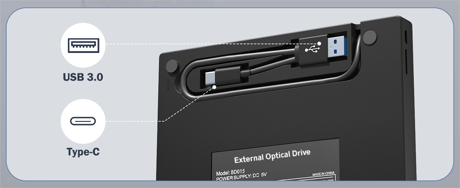 7 in 1 External CD/DVD Drive for Laptop, Portable DVD Player for Laptop with 2 USB A & 2 USB C and S