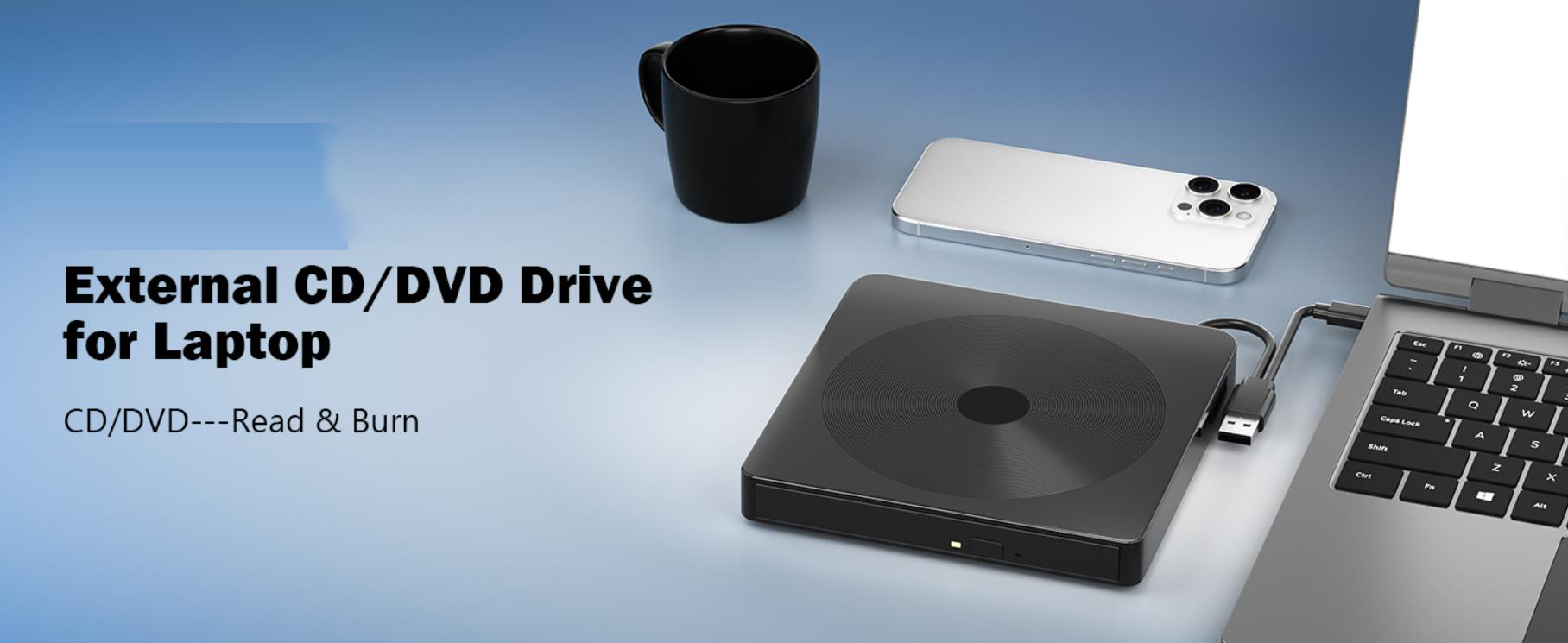 External CD/DVD Drive for Laptop, USB 3.0 & Type-C Portable DVD Player CD DVD Burner