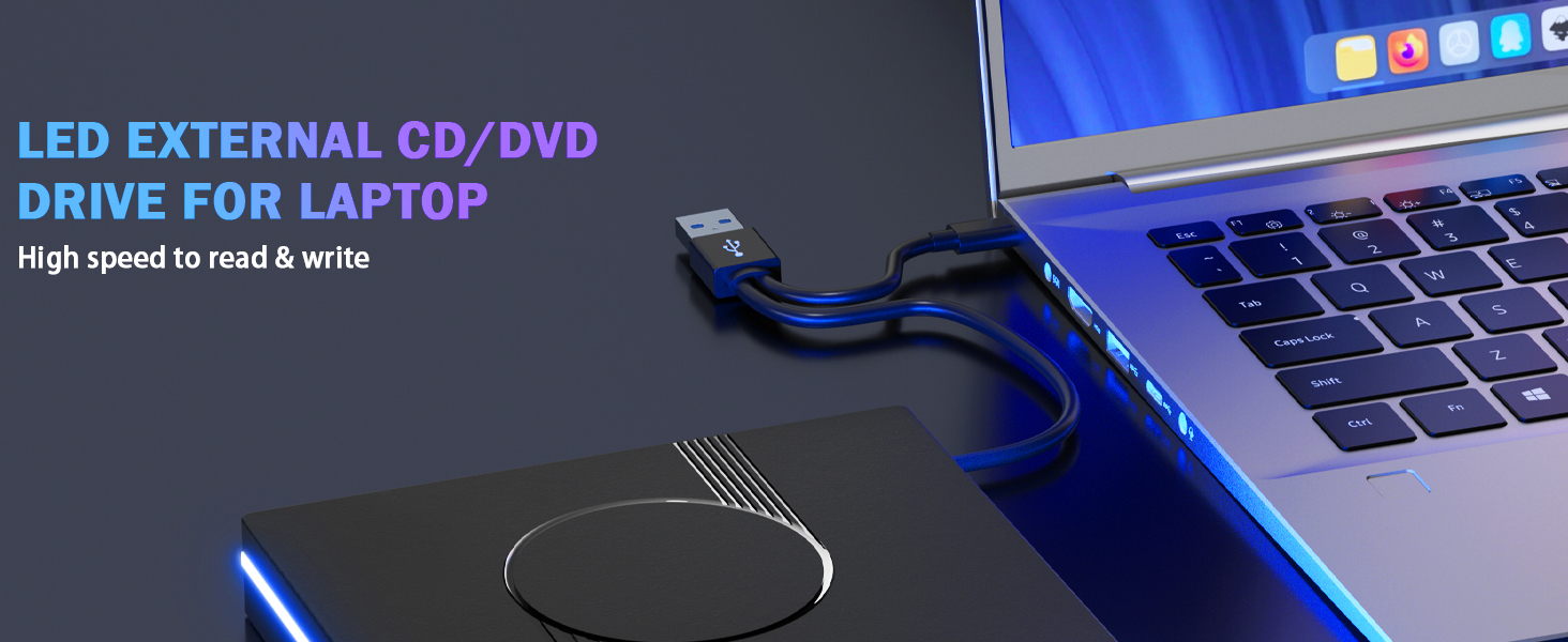 RGB External CD/DVD Drive for Laptop, External DVD Drive USB 3.0 Type-C Portable DVD Player