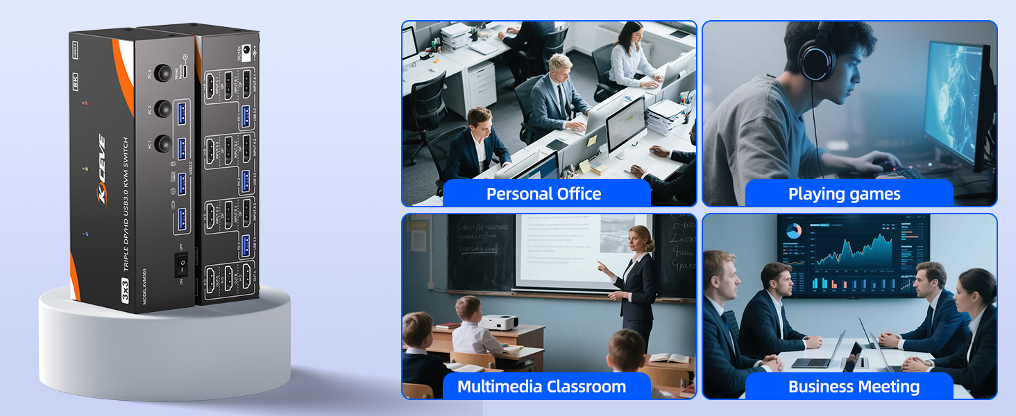 8K@60Hz KVM switch 3 PCs share 3 monitors and 4 USB devices