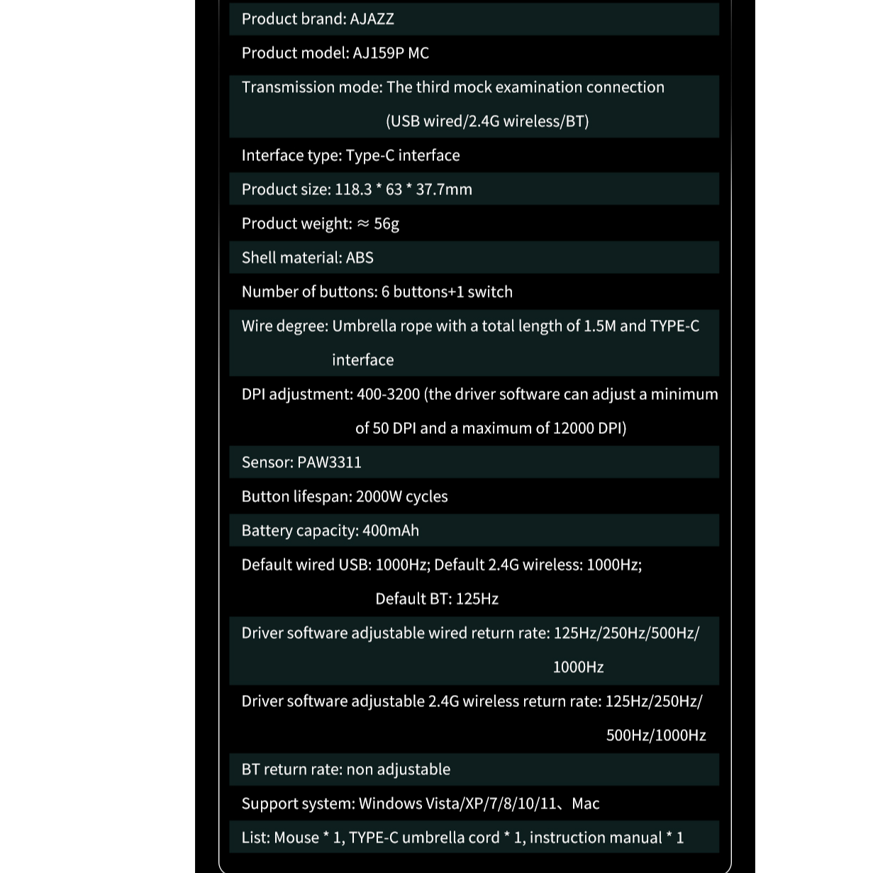 Parameter Table