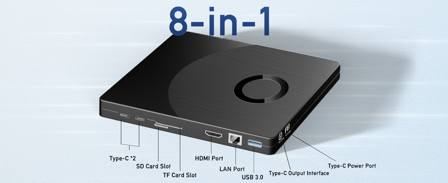 8 in 1 External Bluray/DVD Drive for Laptop PC, External CD/DVD Drive Support 100G Disc 3D