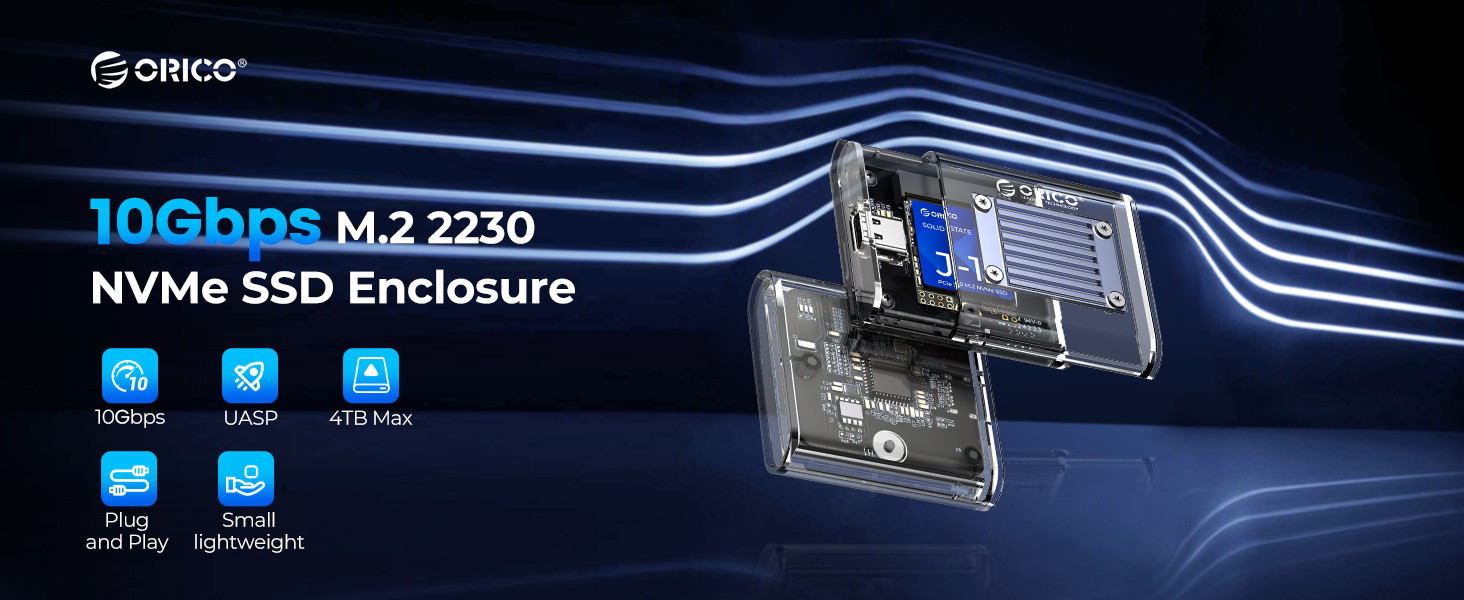 ORICO M.2 2230 NVMe SSD Enclosure, 10Gbps USB C 3.2 Gen2 to NVMe Adapter for iPhone 15 Pro Max ProRe