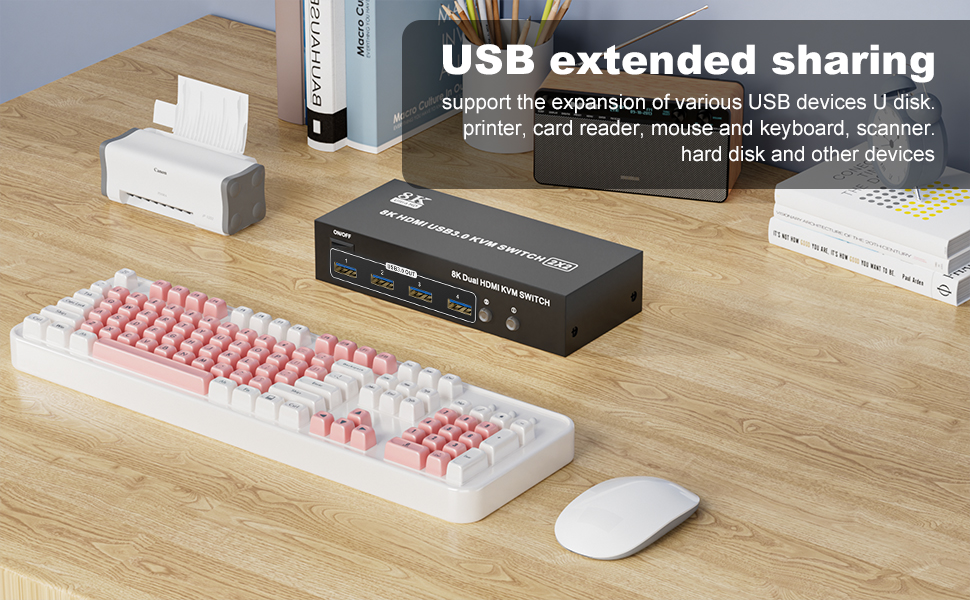 HDMI USB 3.0 KVM Switch 2 Monitors 2 Computers, 8K@60Hz 4K@120Hz Dual Monitor HDMI KVM with 3 USB 3.