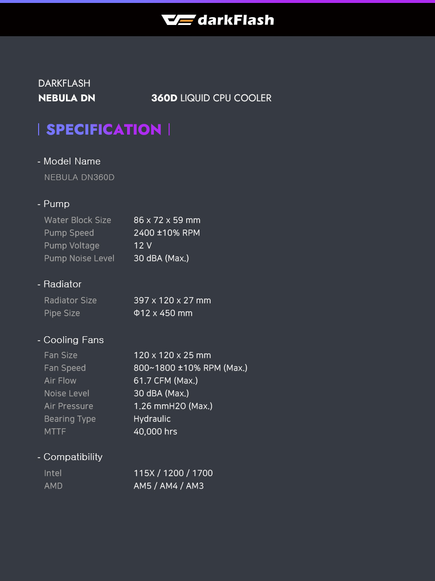 darkFlash DN360D 360mm AIO Liquid CPU Cooler 2.1 LCD Display 3x 120mm ARGB PWM Fans Copper Water