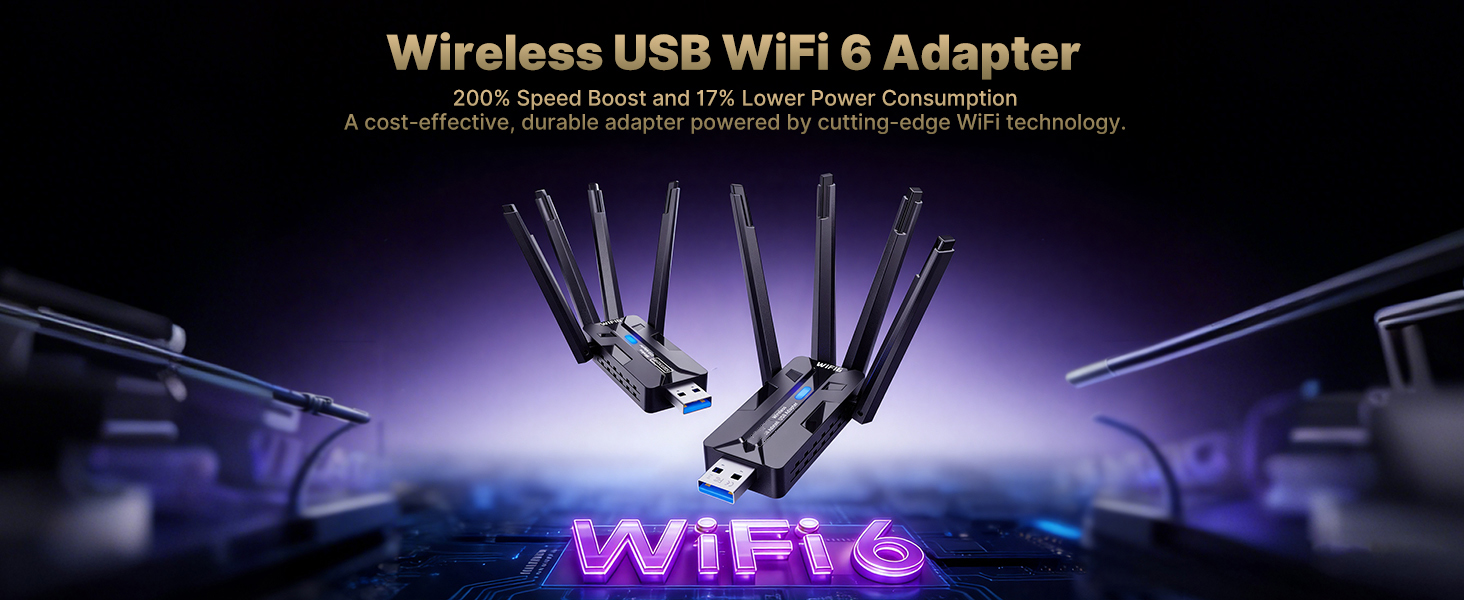 USB WiFi Adapter for PC WiFi Adapter 1800Mbps Max Speed 4 High-Gain WiFi Antennas