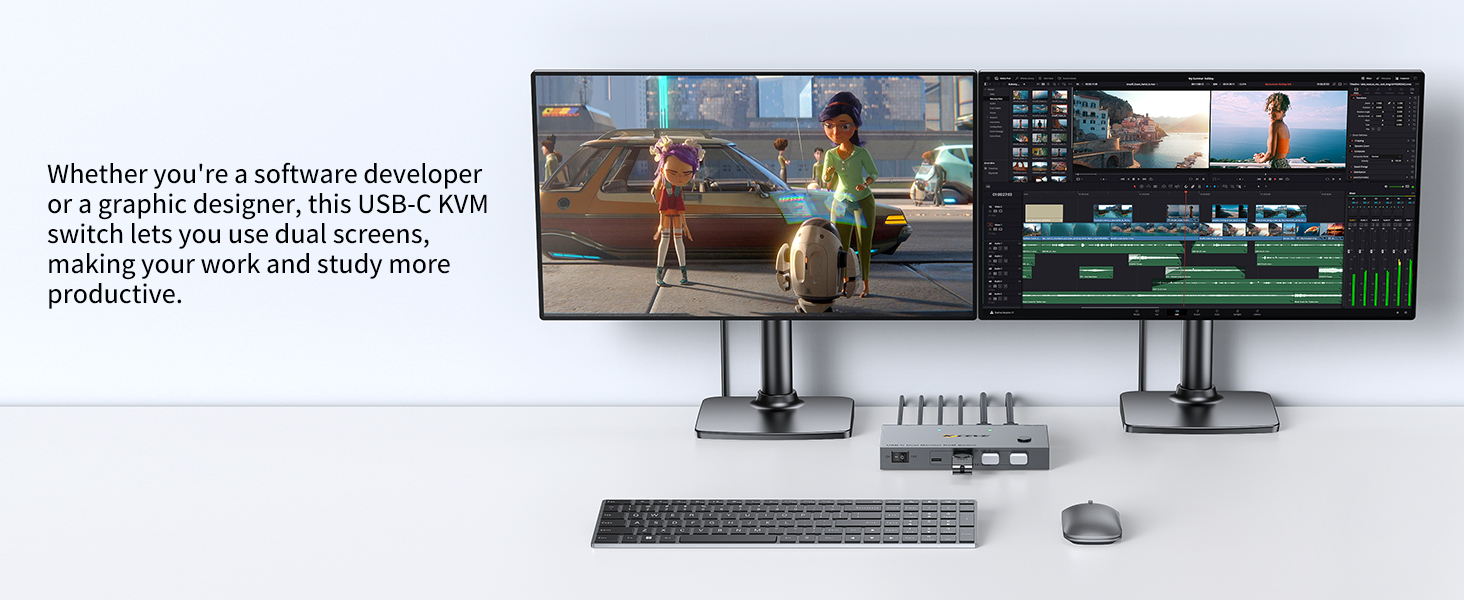 USB C KVM Switch for 2 Monitors 2 Laptops with PD Charging Function