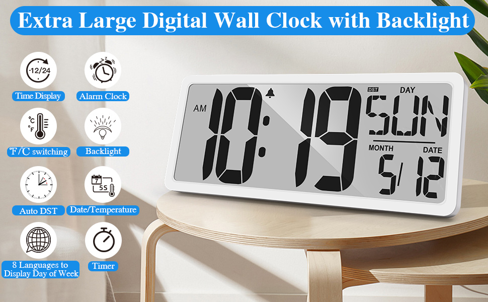 When the large digital wall clock with backlight is displayed during the day.