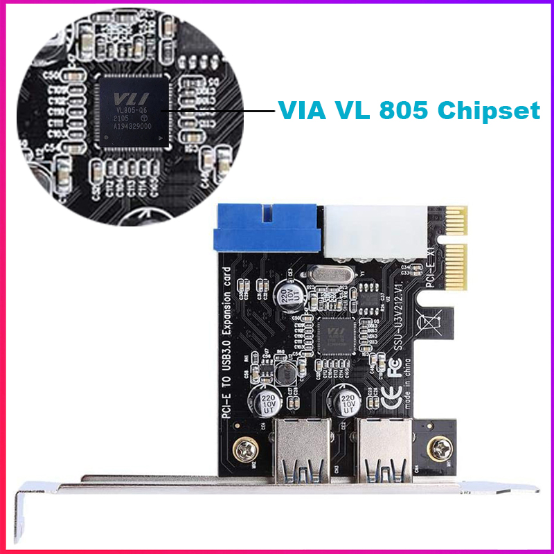 4 Port PCIE PCI-e to USB 3.0 (2 x Type A+ 20 Pin Internal