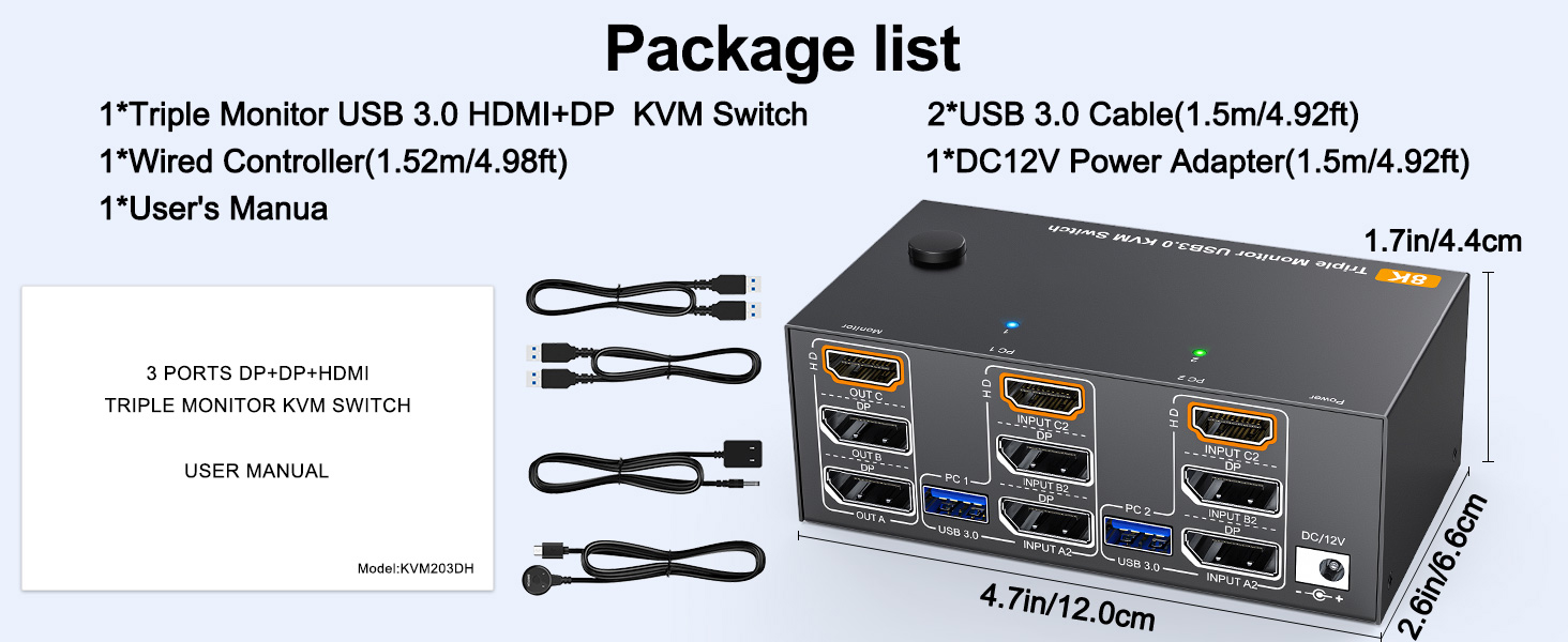 Please connect the USB ports on the input side of PC1 and PC2 to the computers and KVM using the USB