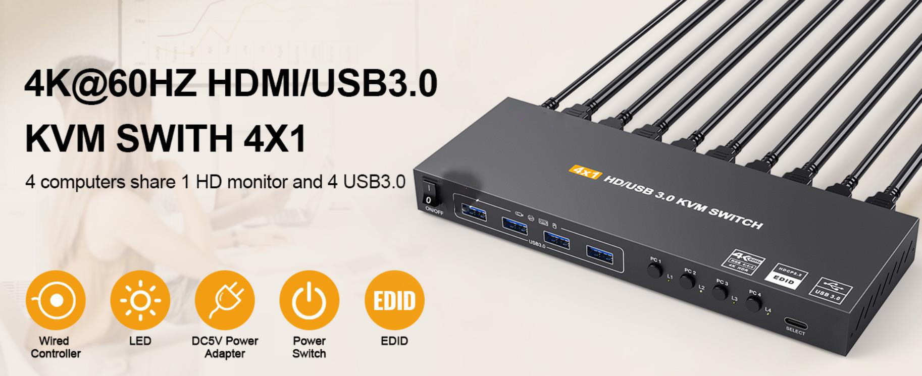 4 Ports HDMI KVM Switch