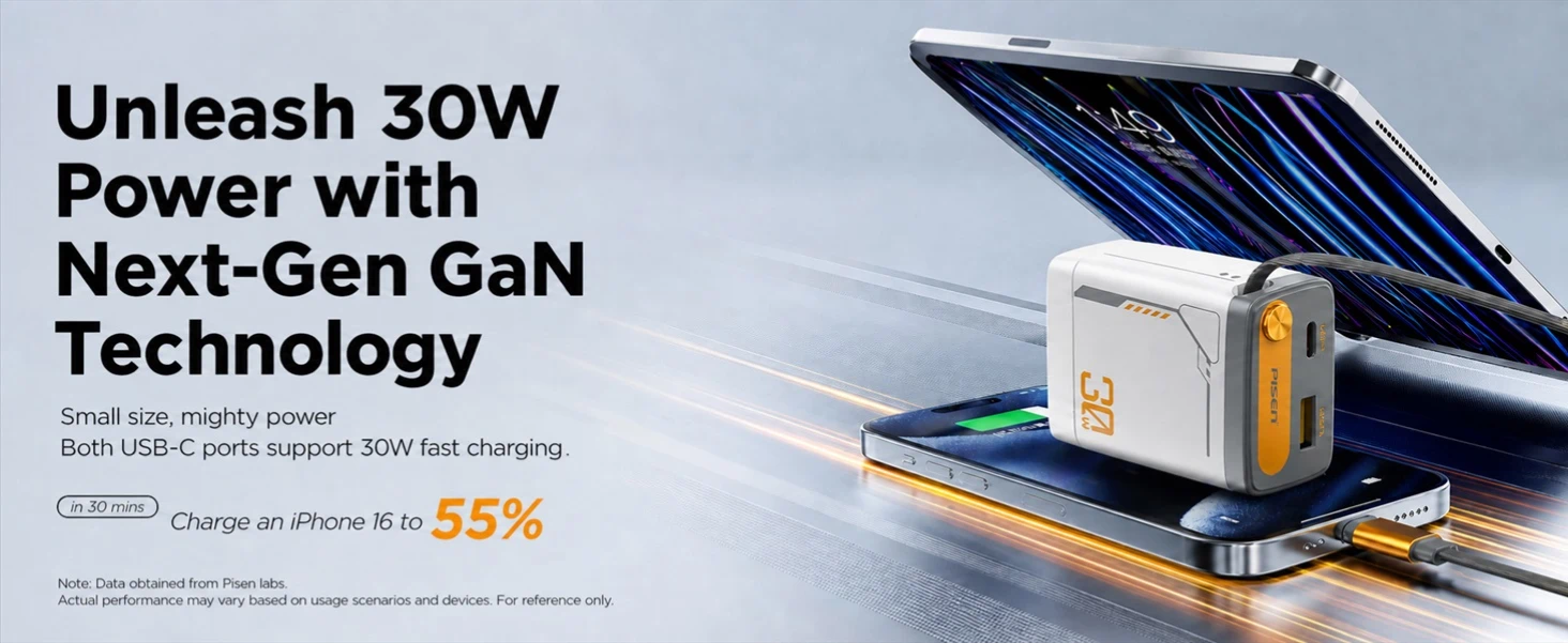 PISEN TP-C82 30W GaN Fast Charging Retractable Wall Charger Set