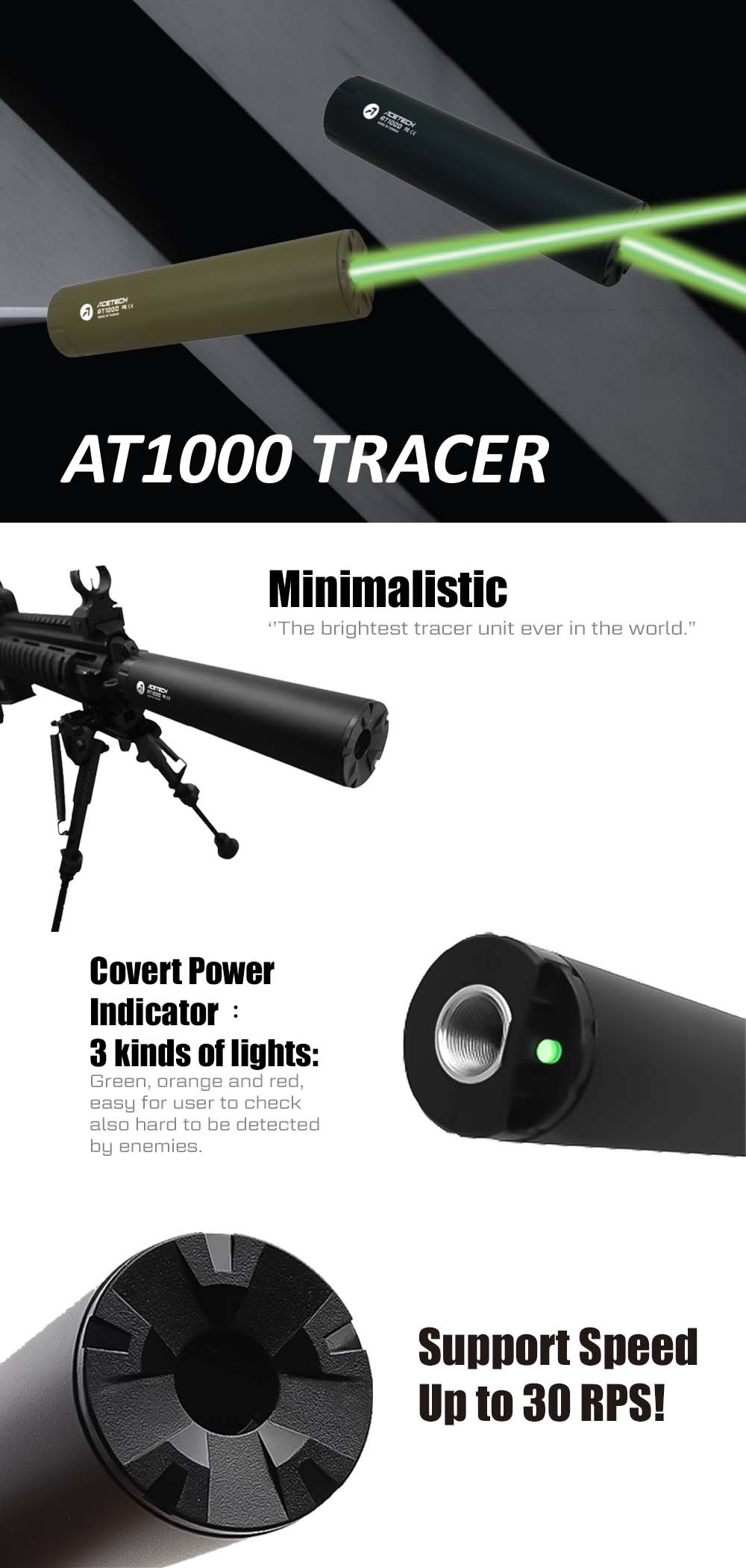 Acetech AT1000 Airsoft Tracer Unit, Black