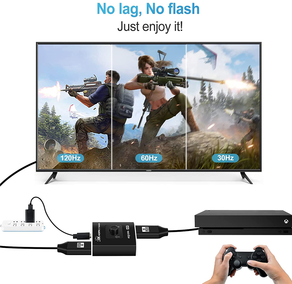NeweggBusiness - HDMI Switch 4K@120Hz, Bidirectional HDMI2.1 Splitter 2 in  1 Out HDMI Switcher 1 in 2 Out Box Support 4K@120Hz,8K@60Hz Compatible with  PS5/4 Xbox TV Fire Stick Nintendo