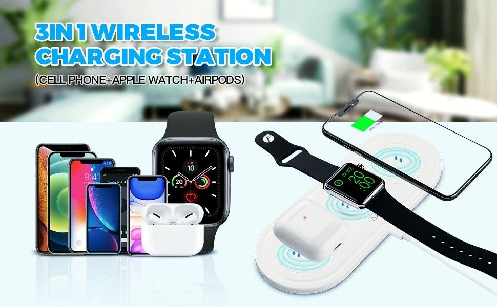 3 in 1 Wireless Charging Station for iPhone Iwatch AirPods Phone and Watch