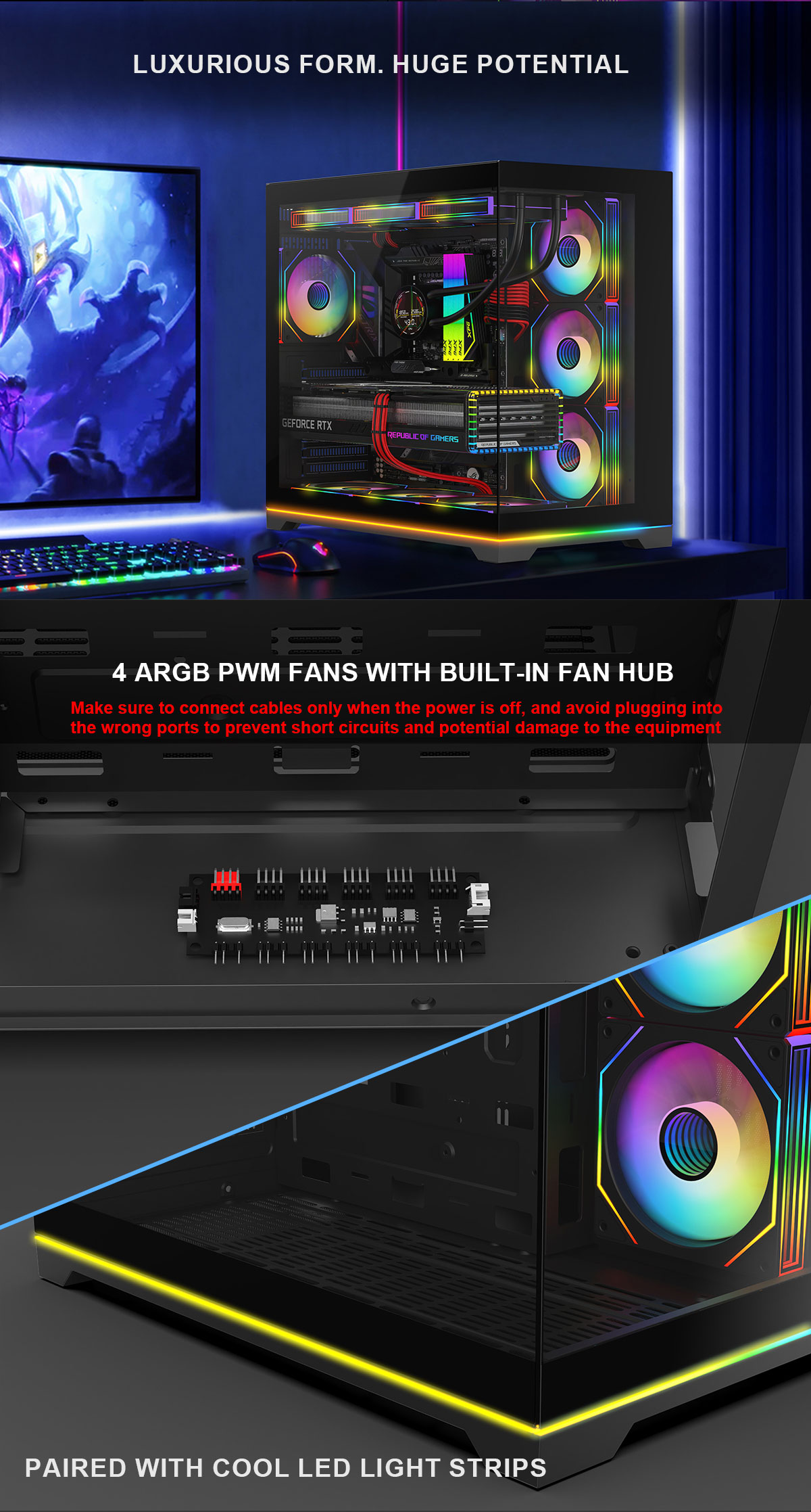 DIYPC ARGB-DC200-BK Black Dual Chamber Gaming Computer Case