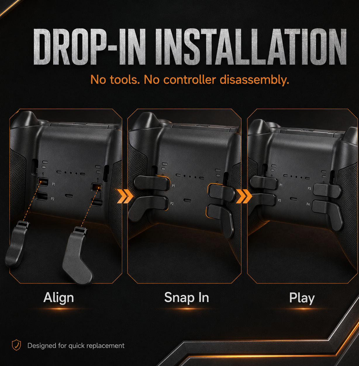 xbox elite paddle replacement, no tools installation, rear paddle installation
