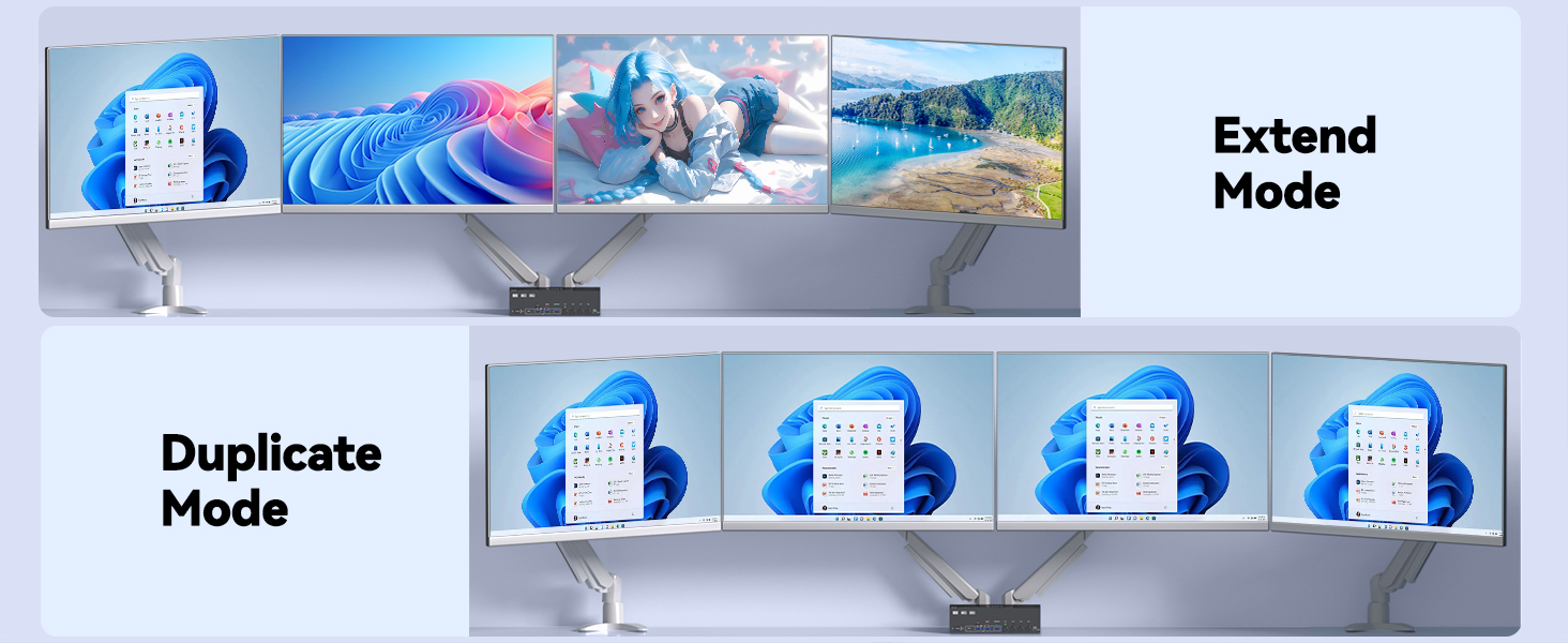 This 3 Displayport+1 HDMI 4 monitor KVM switch is perfect for 4 computers to share 4 monitors and 4