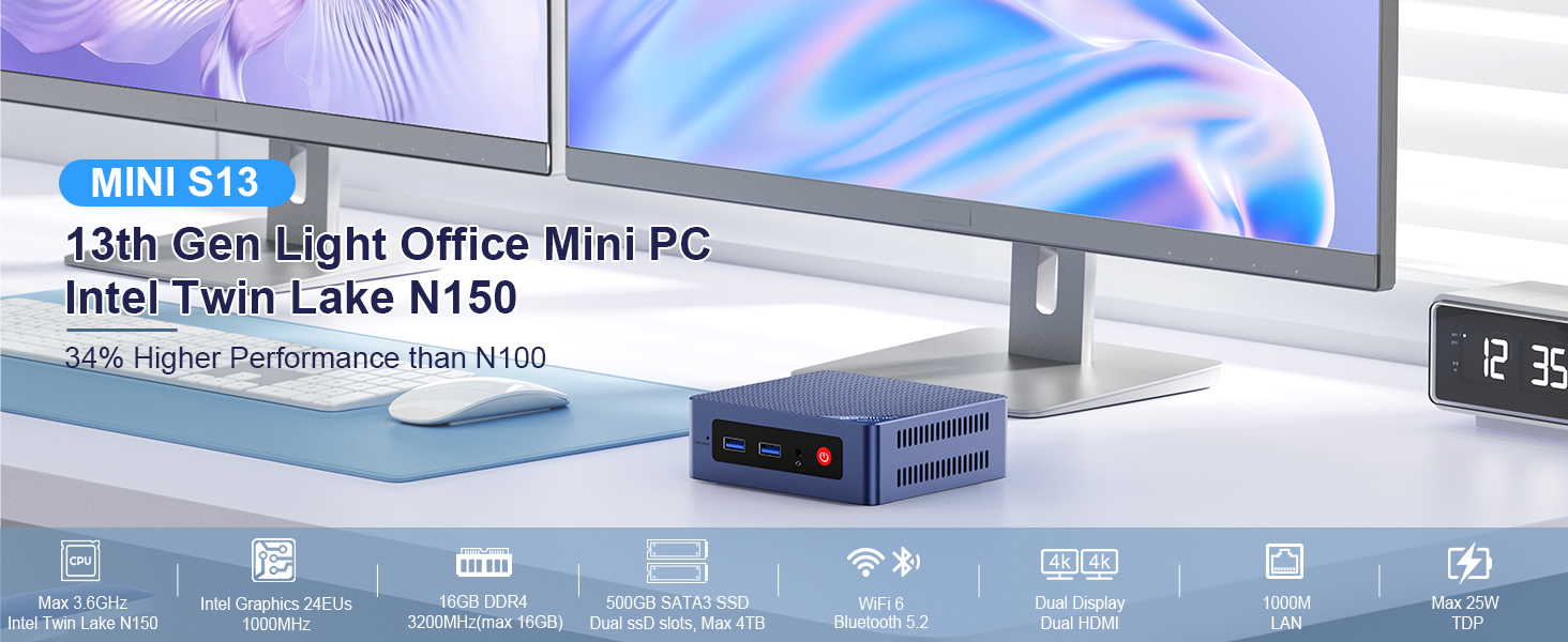 Beelink Mini PC N150 Intel 13th Gen (up to 3.6GHz), Mini S13 Beelink Mini PC N150 Intel 13th Gen (up to 3.6GHz), Mini S13