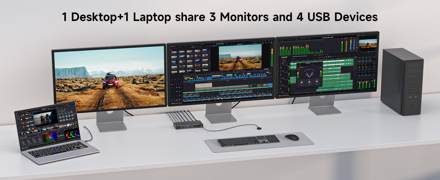 1 Desktop+1 Laptop share 3 Monitors and 4 USB Devices