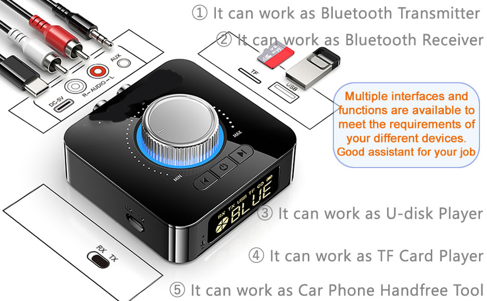 1X Bluetooth 5.0 Car Audio Stereo Sound Cassette Tape Adapter MP3  Hands-Free Aux