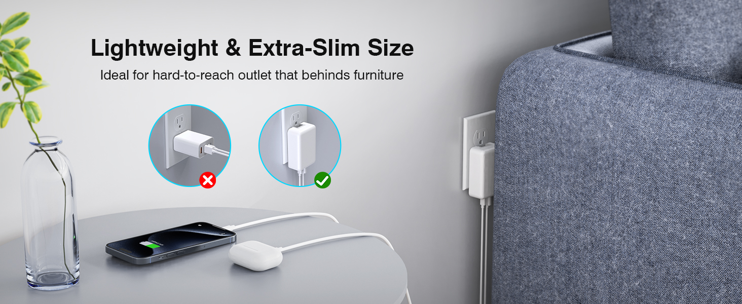 The new flatter, thinner charger lets you charge freely even in tight spaces