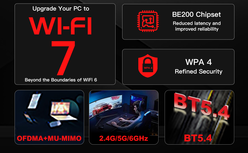 WiFi Card PCIE WiFi 7 BE200 Tri-Band 802.11be 8774Mbps PCIe Wireless Adapter