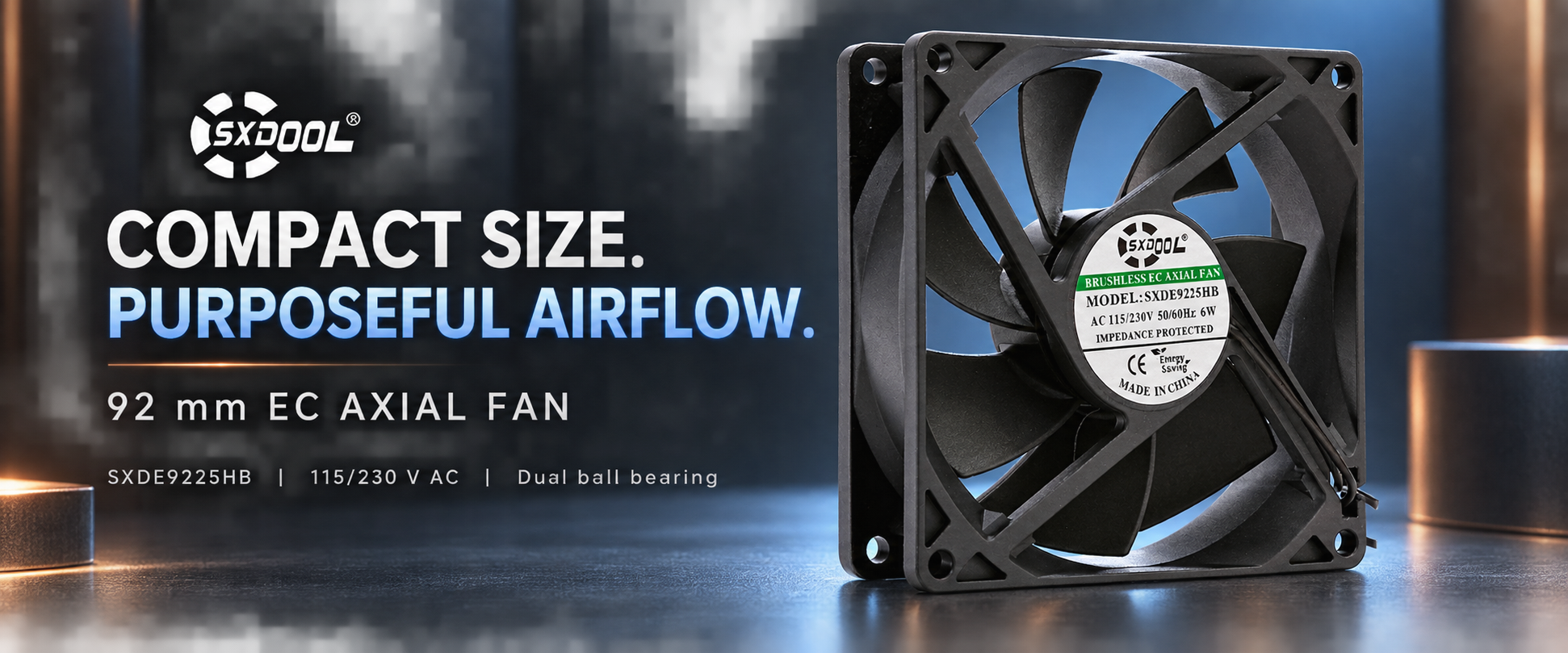 SXDOOL SXDE9225HB 92mm EC axial cooling fan, 115/230V AC