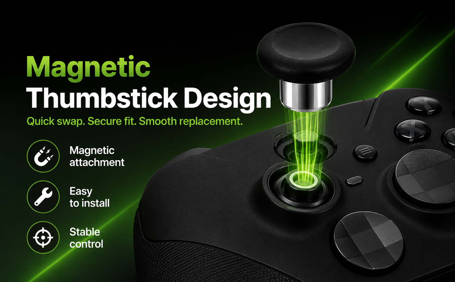 Magnetic replacement thumbstick with straight metal base for Xbox Elite Series 2 controller