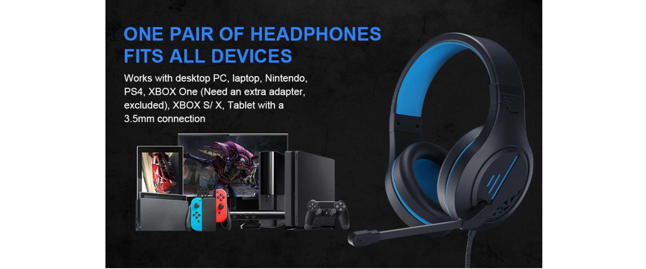 EACH gaming headset, multi-platform compatible, PC PS4 Switch Xbox, 3.5mm headphone