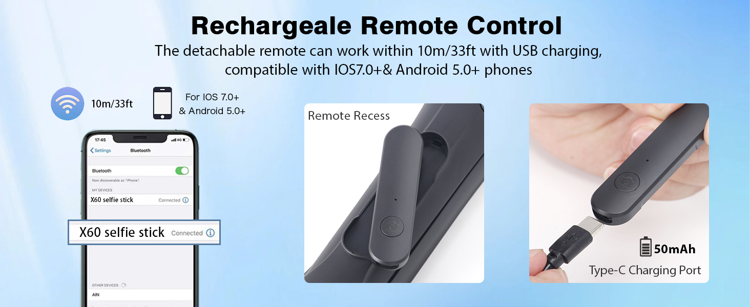 64" Magnetic Selfie Stick Phone Tripod with Wireless Remote