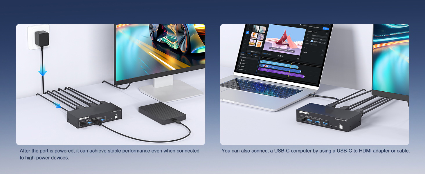 Dual Monitor KVM Switch 2 Monitors 2 Computers, 4K@60Hz 2 Ports HDMI + Displayport KVM Switches