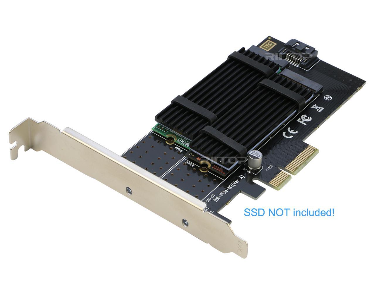 Dual M.2 PCIe 4x Adapter for SATA or PCIe NVMe SSD with Heatsink