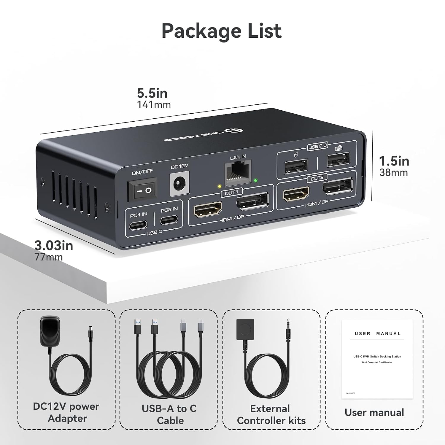 USB C KVM Switch 2 Monitors 2 Laptops, USB-C KVM Docking Station for 2 MacBooks, Dual Monitor HDMI &