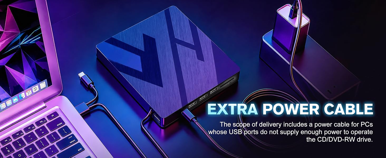 7 in 1 External CD DVD Drive USB 3.0 Type-C Slim Portable Player CD DVD RW Burner Writer Reader with