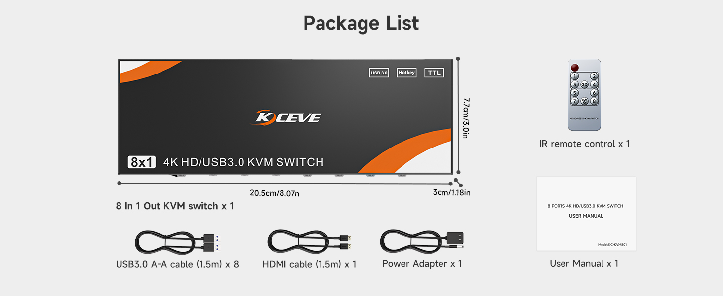 8 Ports HDMI KVM Switch For 1 Monitors 8 Computers