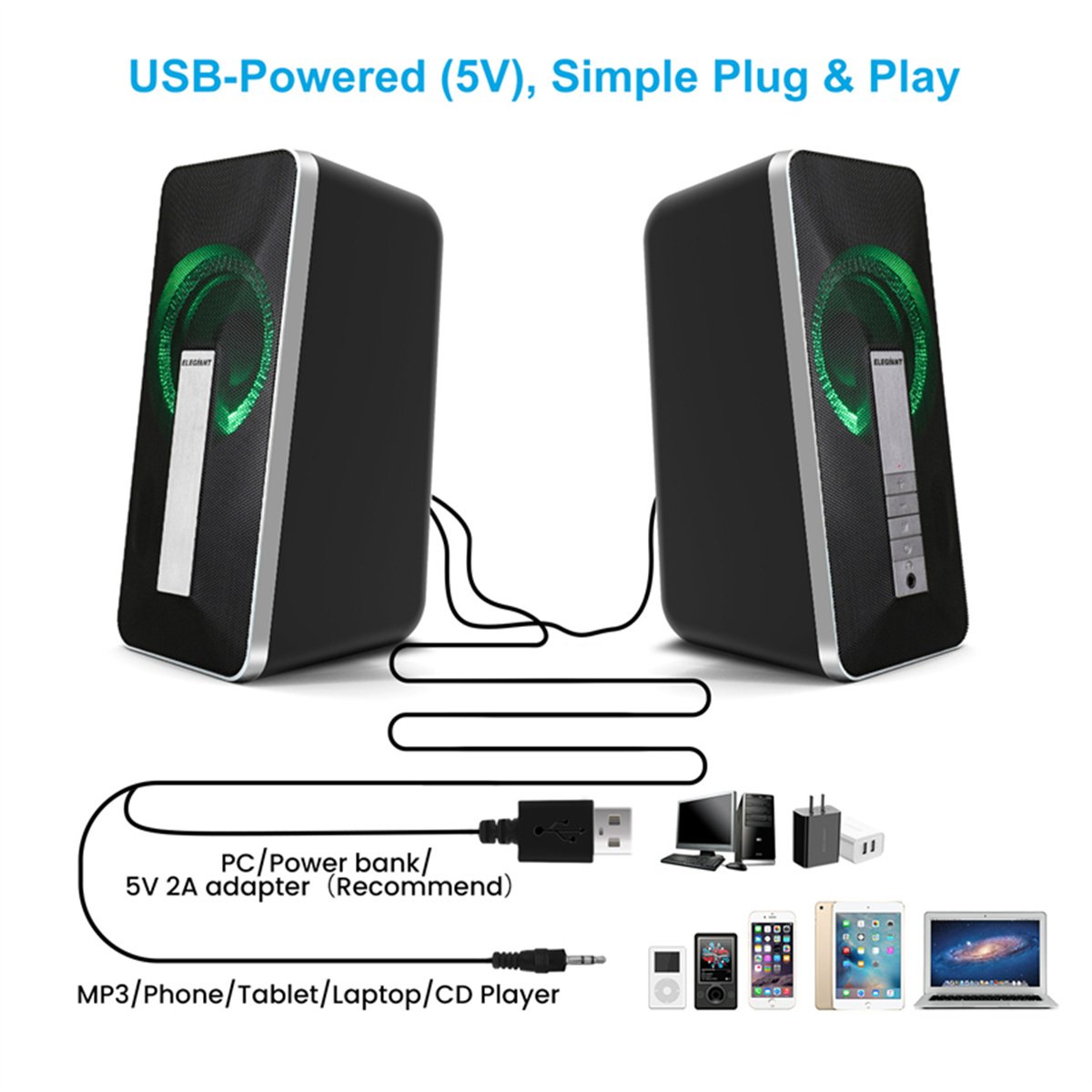 FOR USE AUX Mode &amp; Bluetooth Mode Recommend to use the independent 5V 2A Power adapter to power the