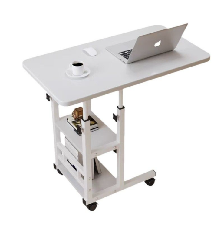 Height Adjustable Rolling Computer Desk, Mobile Laptop Table with Storage Shelves, Portable Standing