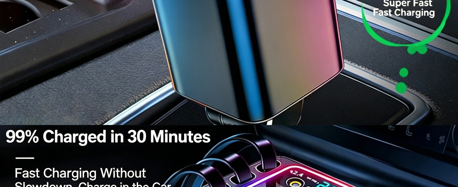 7 in 1 Retractable Car Charger,102W Star Lights Fast Charging Car Charger USB C Car Charger
