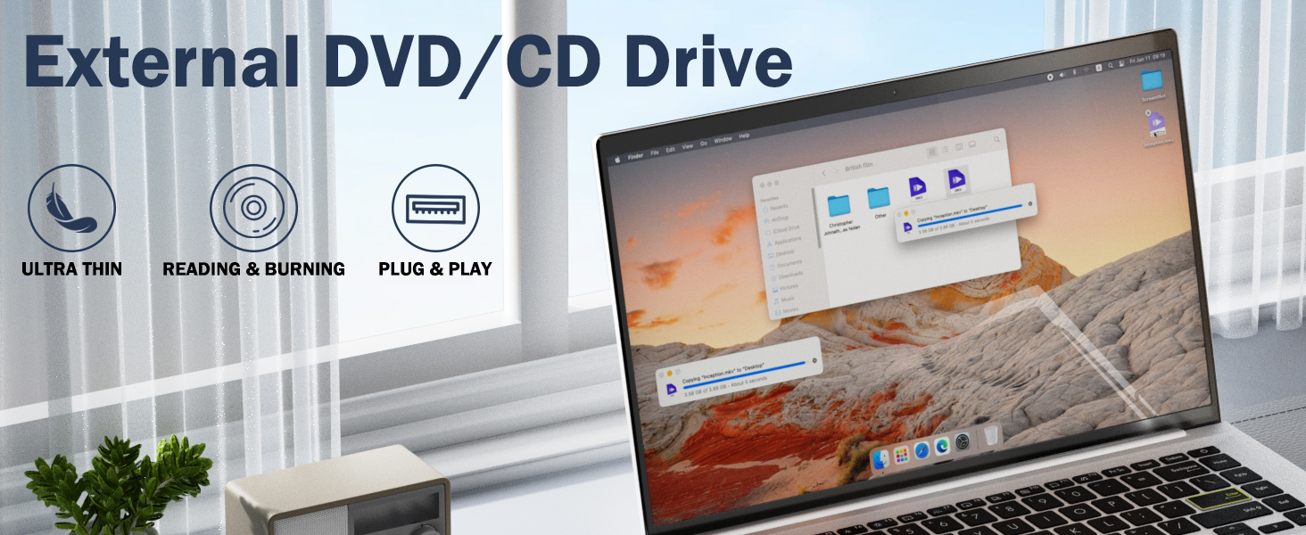 External CD/DVD Drive for Laptop, Portable USB 3.0 & Type-C Disk Drive | External DVD Drive, DVD Pla