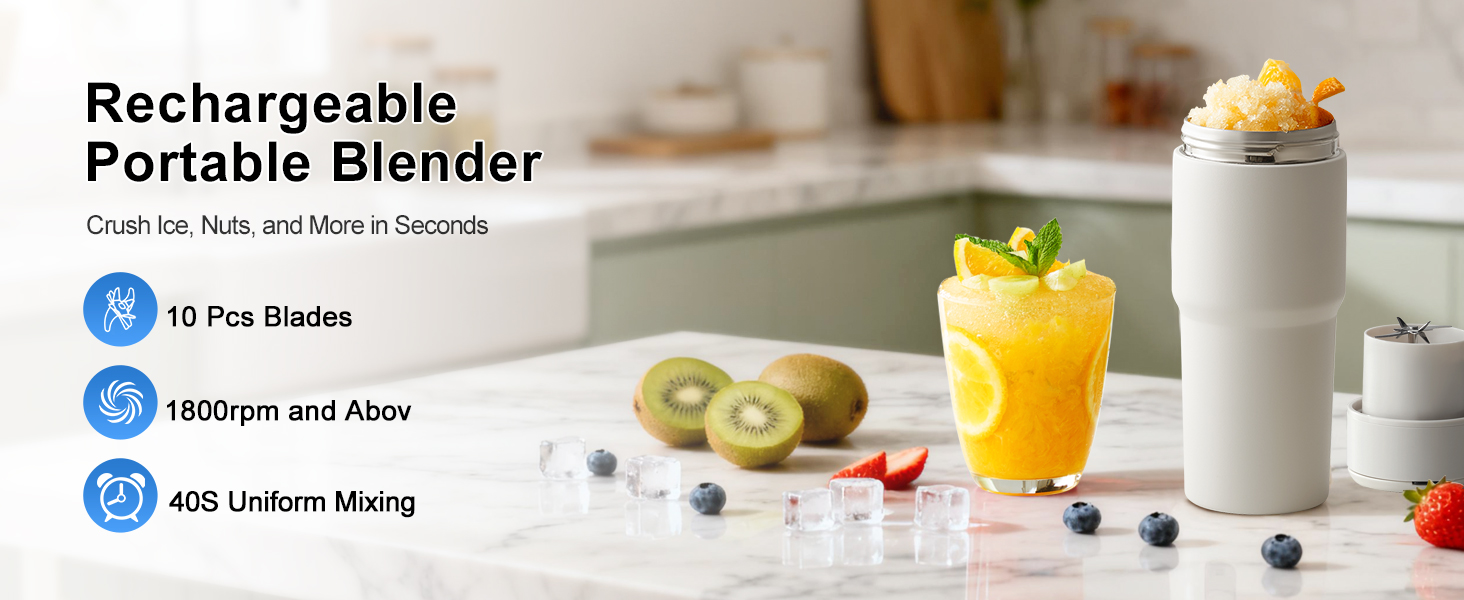 This rechargeable portable blender can crush fruits, ice cubes, and nuts.