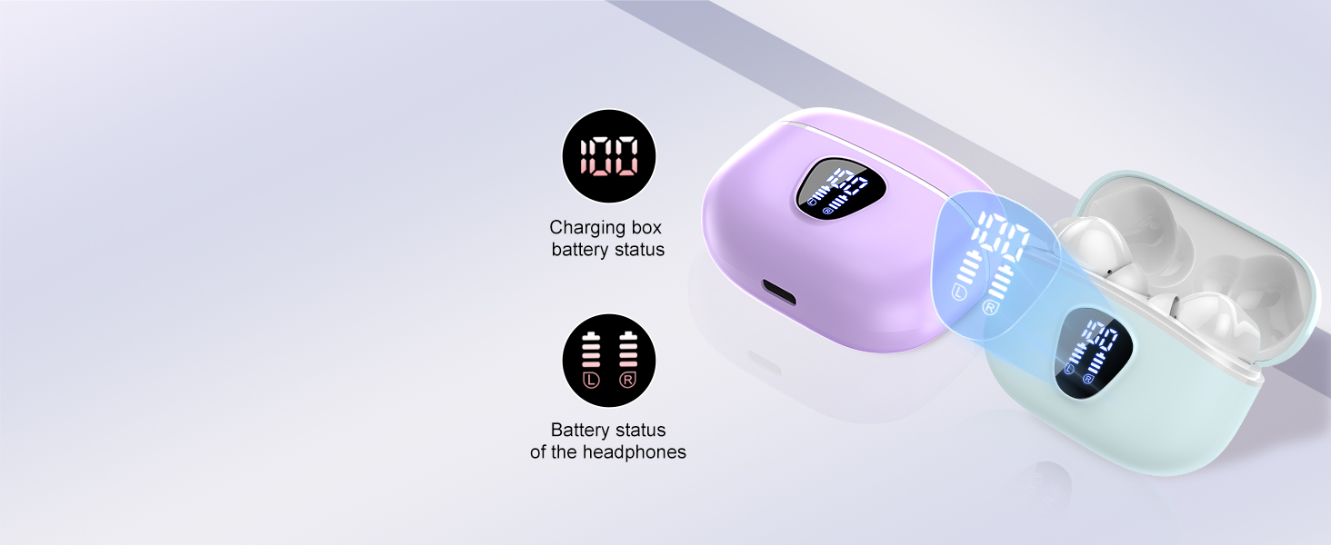 Dual LED Display Easily check the remaining charge level of the earphones and charging box.